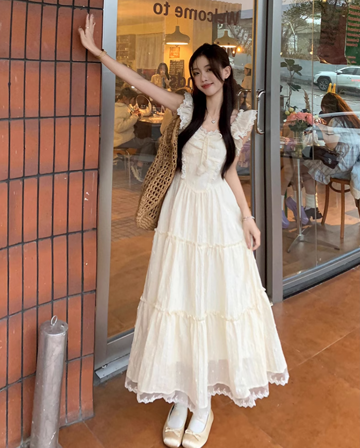 French style petite princess dress with slim waist and flying sleeves R1709