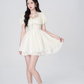 Gentle style cream yellow dress women's summer new style skirt high-end puffy short skirt R4456