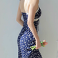 French retro floral suspender dress with slim waist and lace short skirt R2858