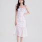 French design niche fishtail skirt sweet pure desire mid-length skirt purple floral suspender dress R4145