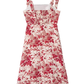2025 Summer New Romantic Red Floral Waist Tie Holiday Suspender Dress R0922