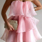 Pink Strapless Ruffled Short Skirt Homecoming Dress R3618
