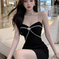 Hepburn style celebrity niche party dress dress female summer new high-end sling hip skirt R3387
