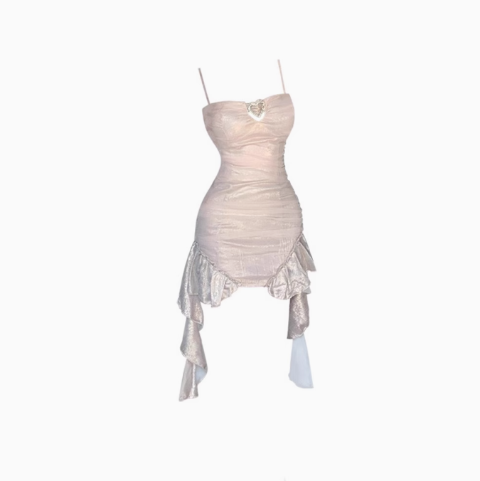 Pure desire style pink and purple hollow sling dress 2025 large size hip-wrapped ribbon skirt R1225