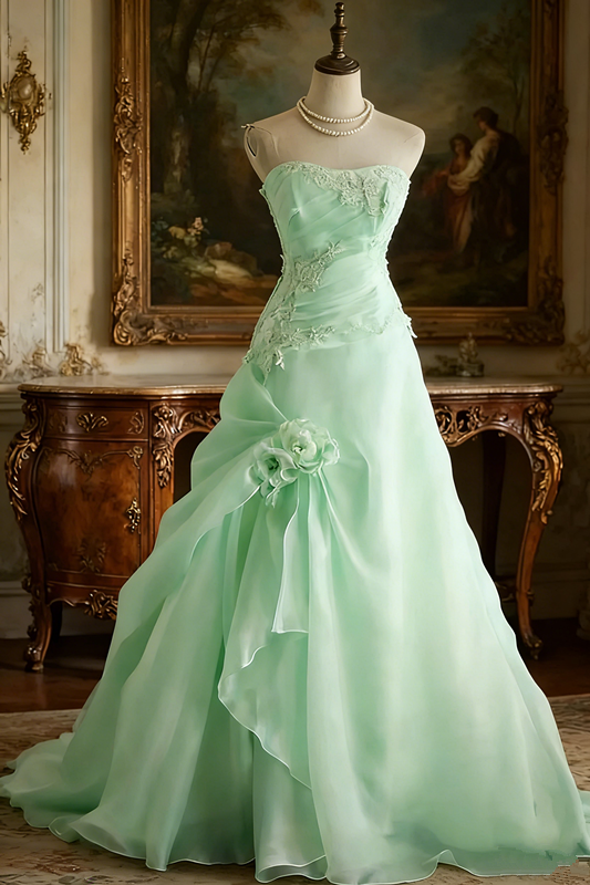 White strapless, fitted A-line long ball gown/bridal dress R6730