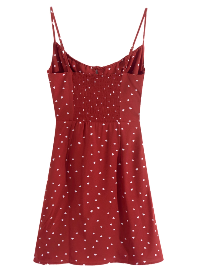 2025 Summer New Red Polka Dot High Waist Vacation Small A-line Suspender Dress R0965