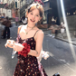 Ruffled Romantic Rose Suspender Dress French Retro Temperament Dress R4988