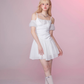 White Moonlight Pleated Tie Waist Off-Shoulder Puff Sleeve Dress R5253