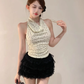 2025 Pure Lace Skirt Set with Polka Dot Swing Neck and Halter Backless Top R1129