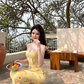 Yellow suspender dress 2025 sexy slim long skirt waist hip skirt R0582