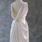 White suspender satin waist slim pleated hip maxi bridal dress R5796