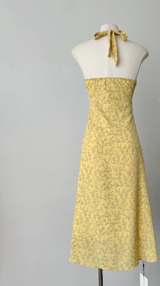 Halter neck dress summer floral slim long dress R1995