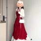 French retro red three-dimensional flower sling dress seaside holiday waist temperament long skirt R0428
