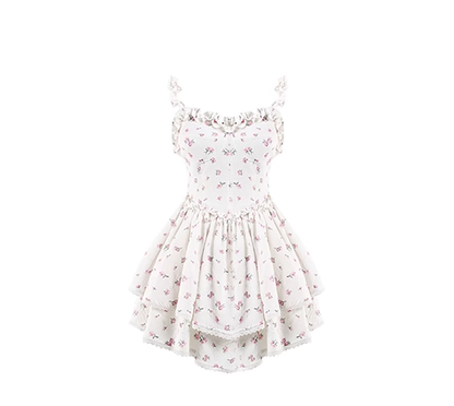 Super fairy floral princess puffy skirt for petite girls with slim waist and lace hem suspender dress R0154