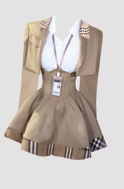 College style pattern jacket white shirt 2025 high waist a-line skirt suit R1143