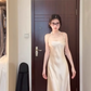 A sense of gold suspender dress, high-end exquisite satin hip-covering dress, French waist-length skirt R0475