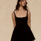 Black elegant suspenders waist slim A-line short skirt homecoming dress R3271