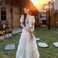 French fairy temperament holiday v-neck suspender dress lace blouse two-piece outfit R1735