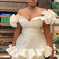 Champagne color one shoulder low cut sexy waist slim lace skirt short skirt homecoming dress R4105
