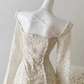 High-grade low-cut white heavy lace trumpet sleeve short long-sleeved dress R2025