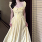 Gentle style yellow one-shoulder dress, beautiful waist temperament long dress R0815