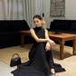 High-grade half-high collar sleeveless dress 2025 temperament waist A-line long skirt R1089