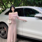 French style one-shoulder dress, elegant waist, long sleeves, off-shoulder, gentle hip-wrapped long dress R1559