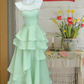 Pink tube top waist cake skirt sexy satin long dress prom dress R6230