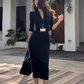 Large size French pure desire V-neck long sleeve slim dress Royal sister hip long skirt R1879