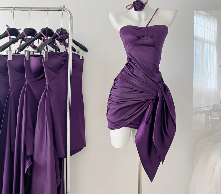 Flower halter neck satin sexy dress women's short temperament tube top dress R2076