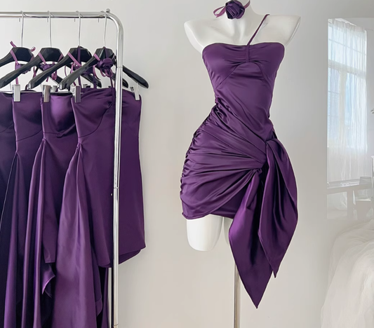 Flower halter neck satin sexy dress women's short temperament tube top dress R2076