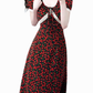 2025 Summer New French Red Cherry Floral Square Neck Short Sleeve Long Dress R0930