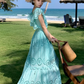 Lace hollow embroidery hook flower ruffle V-neck Thai dress fairy holiday ruffle long skirt R0187