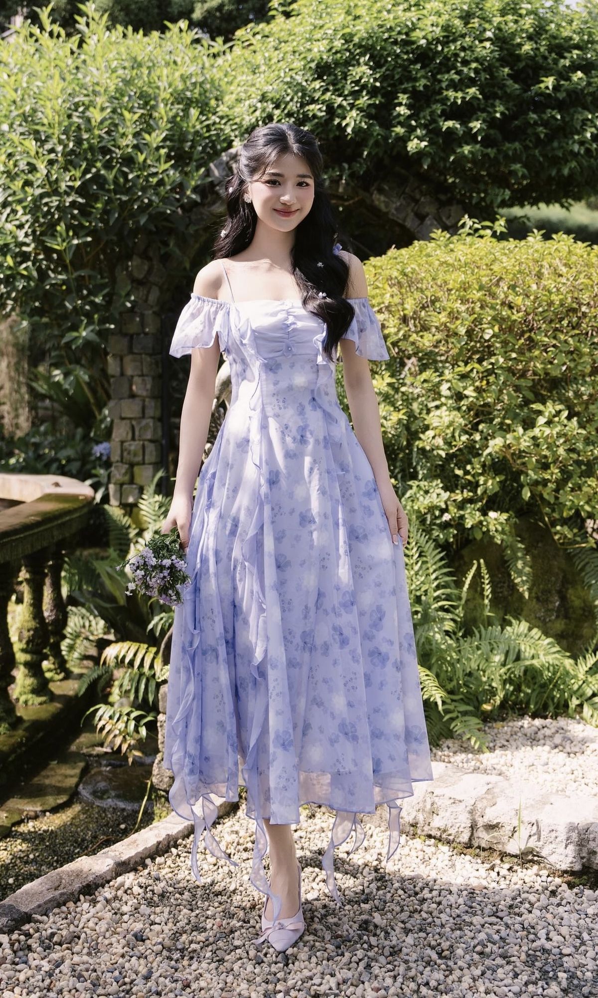 Purple floral strapless one-shoulder slim waist long dress for homecoming R3800