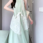 Green sleeveless halter dress irregular gentle temperament loose beach dress R0705