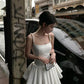 White pearl suspender slim body, irregular skirt, homecoming dress R2513