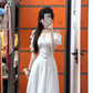 Gentle style white hollow suspender dress unique waist temperament long skirt R0509