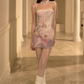 Lace fishbone print dress summer lace patchwork waist bag hip skirt R3334