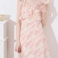 French dress new summer design niche temperament high-end pink floral waist skirt R4217