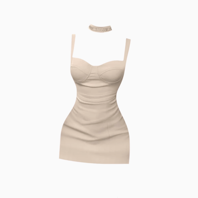 2025 Pure Color Sling Dress with a Sense of Gold, Slimming Waist and Hip Short Skirt R1249