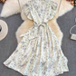 2025 Summer Gentle Style Sweet Ruffled Stand Collar Waist Slim Floral Chiffon Lotus Sleeve Dress R0408