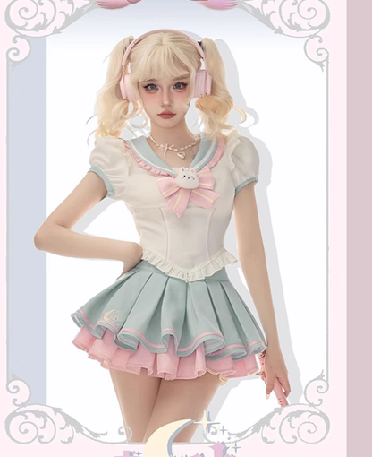 Sweet design doll collar shirt 2025 plus size beautiful girl puffy skirt suit R1314