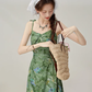 Summer beautiful holiday style green suspender dress 2025 new floral dress R1928