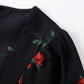 2025 Summer New French Retro Square Neck Black Floral Puff Sleeve Dress R0908
