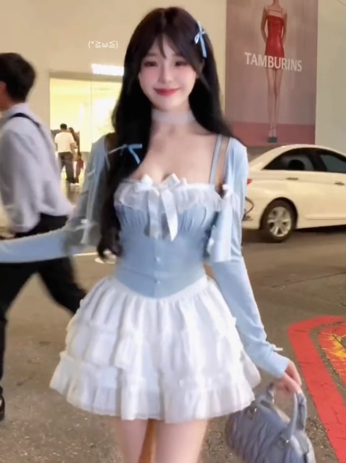 Pure desire style sling long-sleeved cardigan 2025 sweet and spicy A-line skirt suit R1145