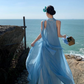 Fairy Island Travel Outfit Halter Neck V-Neck Dress Beach Dress Loose Casual Long Dress R1732
