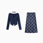 American retro college style new knitted sweater top skirt two-piece suit R2390