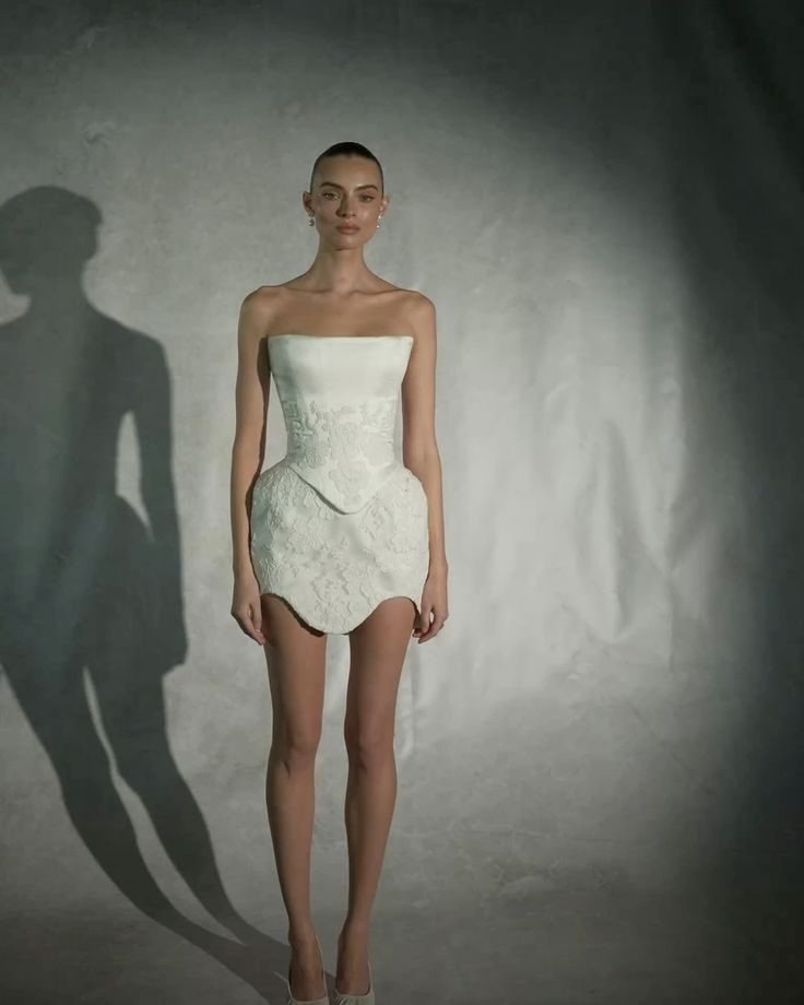 White tube top flower design A-line slim homecoming dress R2461