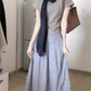 Relaxed wear suit casual gray short-sleeved T-shirt A-line skirt 2025 R0829