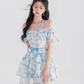 One-shoulder floral dress summer lotus leaf sleeve suspender skirt new high waist A-line skirt R4422
